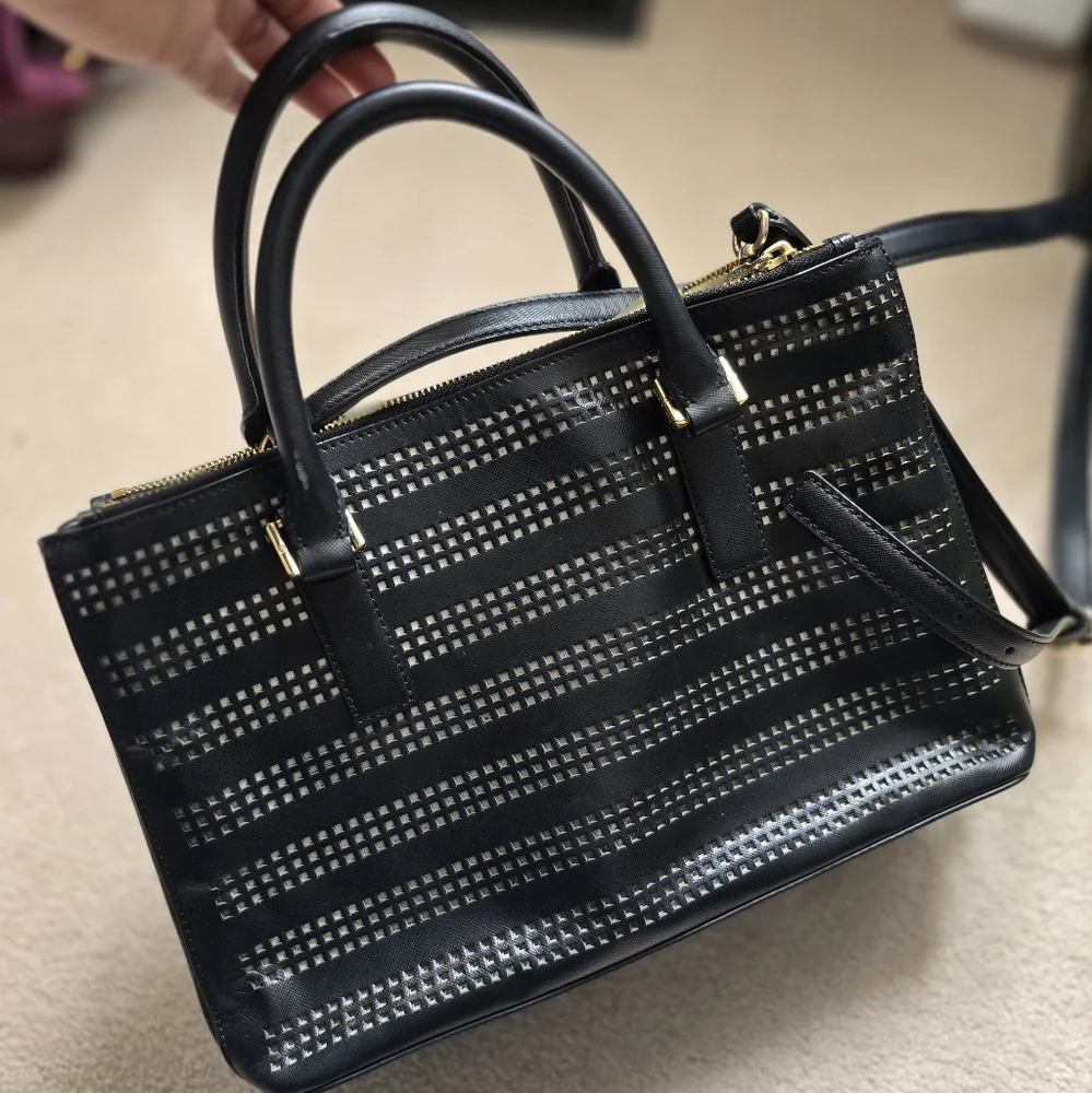 Tory Burch Black Perforated Leather Tote - Picture 3 of 11
